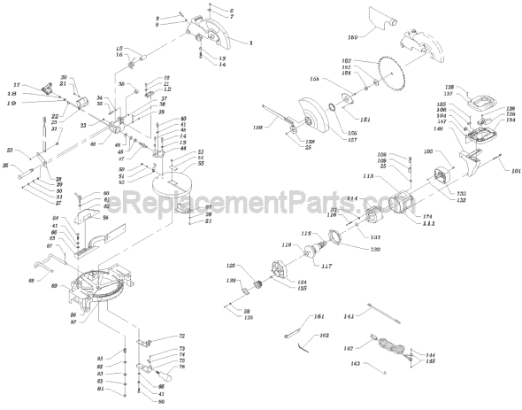 Page A Diagram and Parts List for SM100M Type 1 Delta Miter Saw