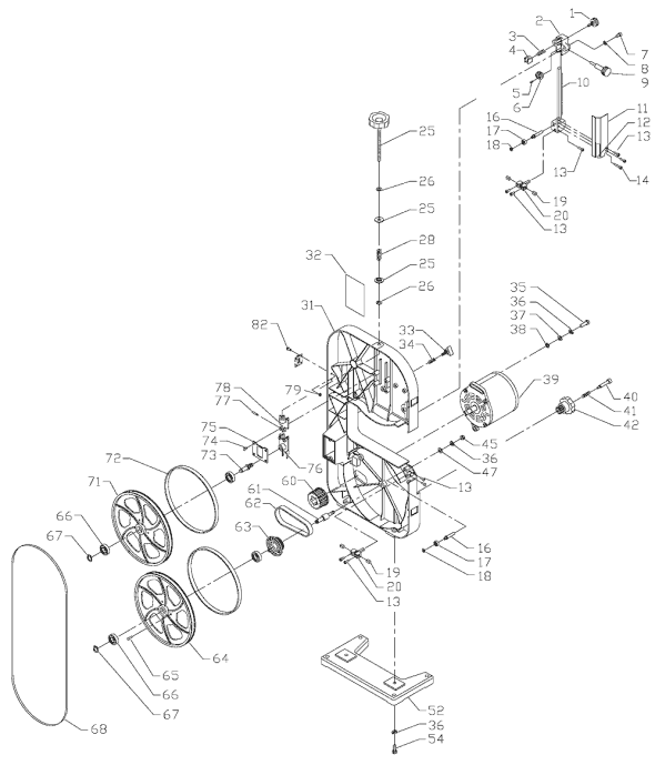 Page A Diagram and Parts List for SM400 Type 1 Delta Band Saw