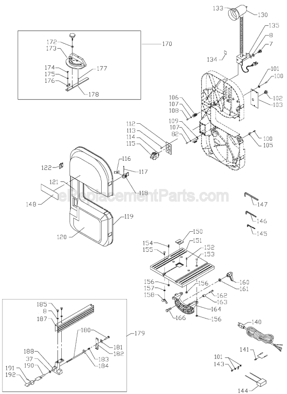 Page B Diagram and Parts List for SM400 Type 1 Delta Band Saw