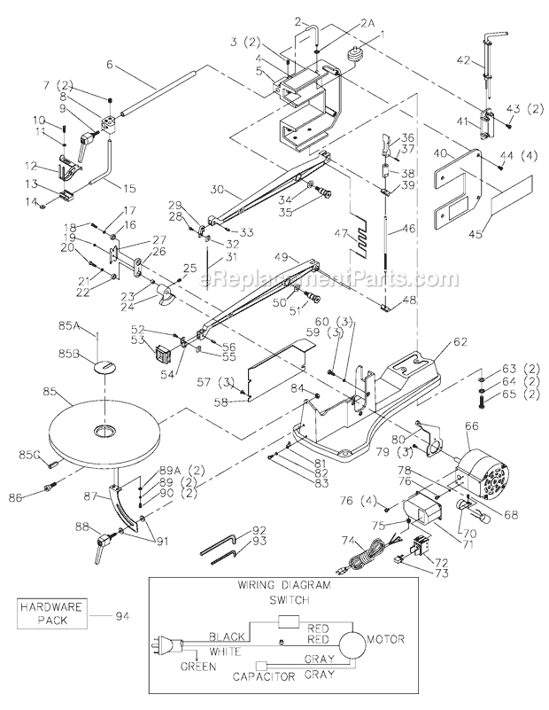 Page A Diagram and Parts List for SS200 Type 1 Delta Scroll Saw