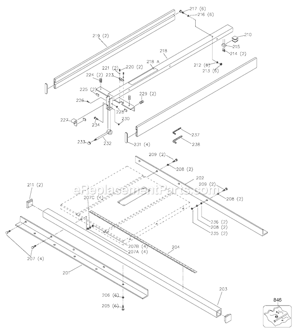 Page A Diagram and Parts List for T2-50 Type 1 Delta Table Saw Accessories