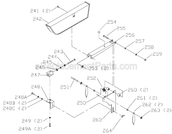 Guard Assembly Diagram and Parts List for TS200LS Type 1 Delta Table Saw