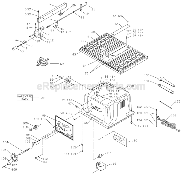 Page A Diagram and Parts List for TS200 Type 1 Delta Table Saw