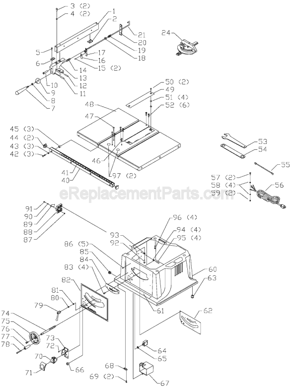 Page A Diagram and Parts List for TS220LS Type 1 Delta Table Saw