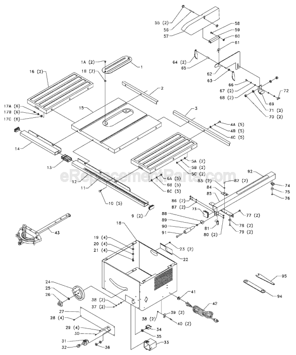 Page A Diagram and Parts List for TS300 Type 1 Delta Table Saw