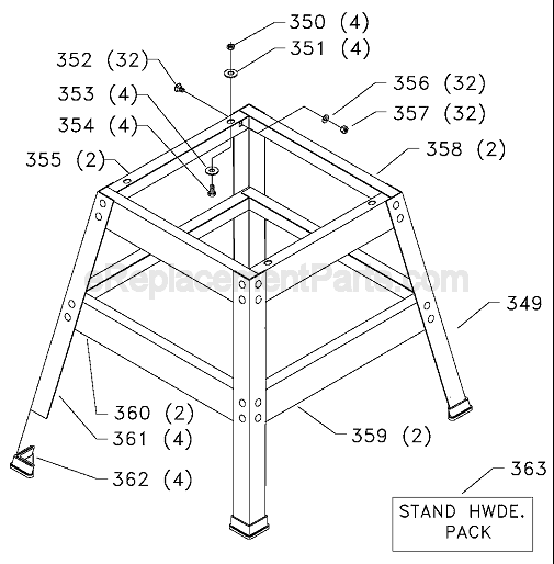Page C Diagram and Parts List for TS350 Type 1 Delta Table Saw
