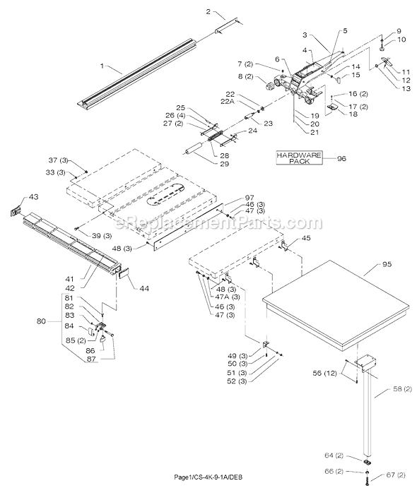 Page A Diagram and Parts List for U50 Type 1 Delta Table Saw Accessories