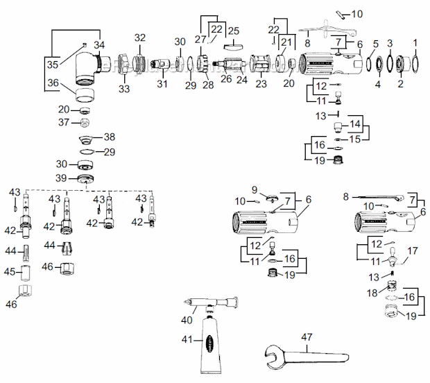 Page A Diagram and Parts List for 10K1282  Dotco Angle Grinder