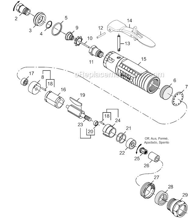 Page A Diagram and Parts List for 12L1112-36  Dotco Angle Grinder