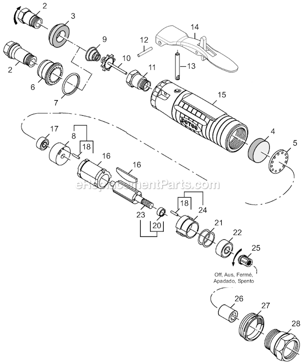 Page B Diagram and Parts List for 12L1112-36  Dotco Angle Grinder