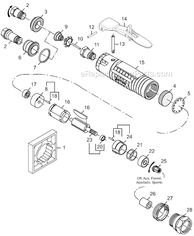 Page B Diagram and Parts List for 12L1181-36  Dotco Angle Grinder