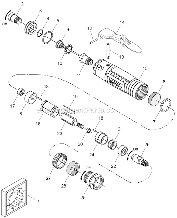 Page A Diagram and Parts List for 12L1201-36  Dotco Angle Grinder