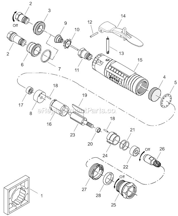 Page A Diagram and Parts List for 12L1280-32  Dotco Angle Grinder