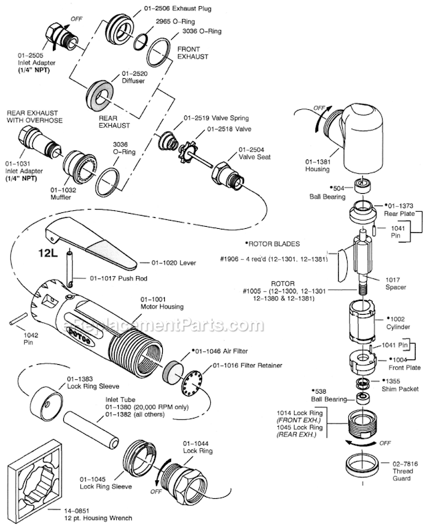 Page A Diagram and Parts List for 12L1381-36  Dotco Angle Grinder