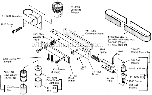 Page B Diagram and Parts List for 12L1382-36B2  Dotco Angle Grinder