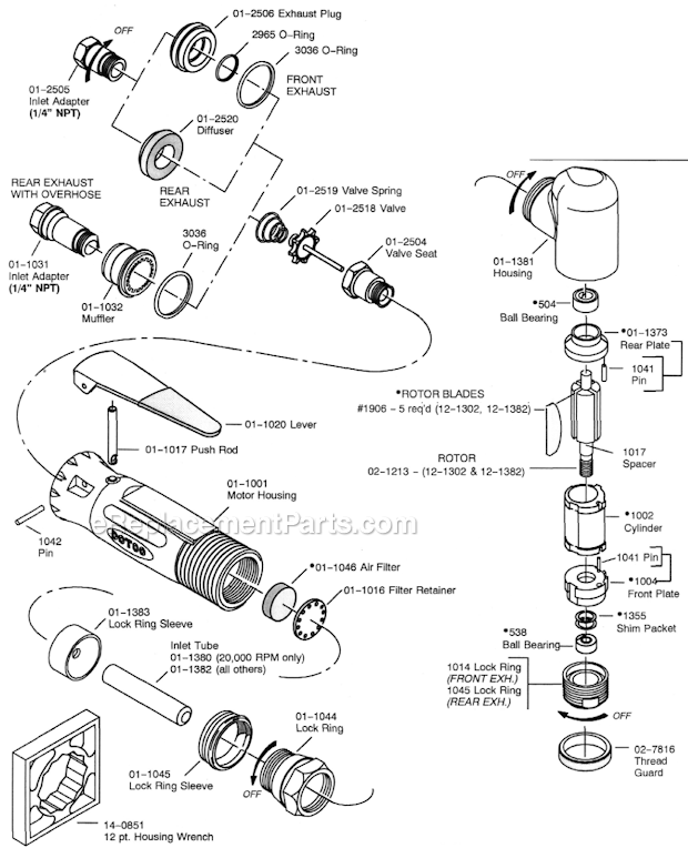 Page A Diagram and Parts List for 12L1382-36  Dotco Angle Grinder