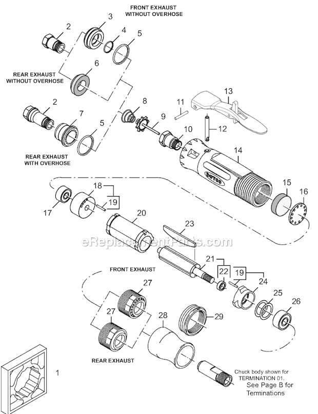 Page A Diagram and Parts List for 12L2500-36  Dotco Angle Grinder