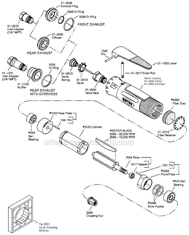 Page A Diagram and Parts List for 12L2600-01  Dotco Angle Grinder