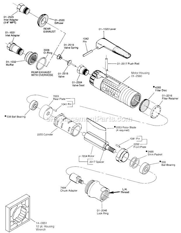 Page A Diagram and Parts List for 12L2718-36  Dotco Angle Grinder