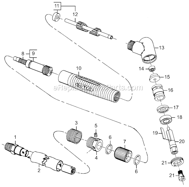 Page A Diagram and Parts List for 12R0380-13  Dotco Angle Grinder