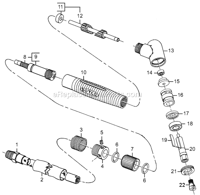 Page A Diagram and Parts List for 12R0380-18  Dotco Angle Grinder
