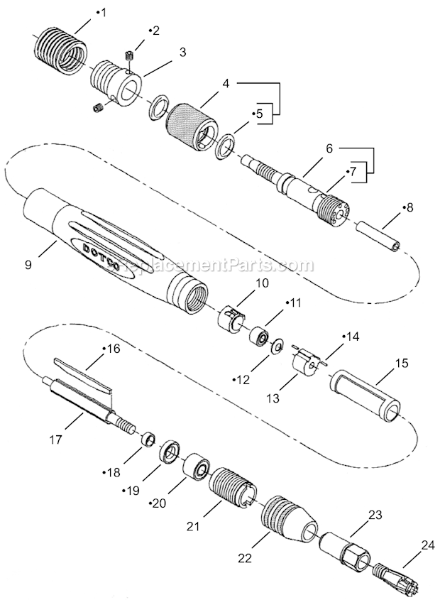 Page A Diagram and Parts List for 12R0410-18  Dotco Angle Grinder