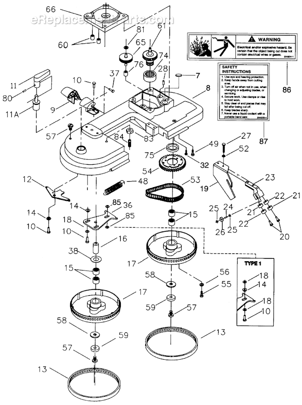 Page A Diagram and Parts List for 136BSV-4  Dotco Band Saw