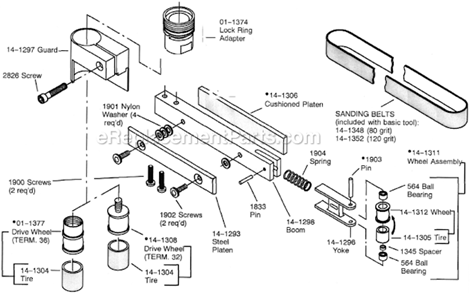 Page B Diagram and Parts List for 12L1382-36B2  Dotco Angle Grinder