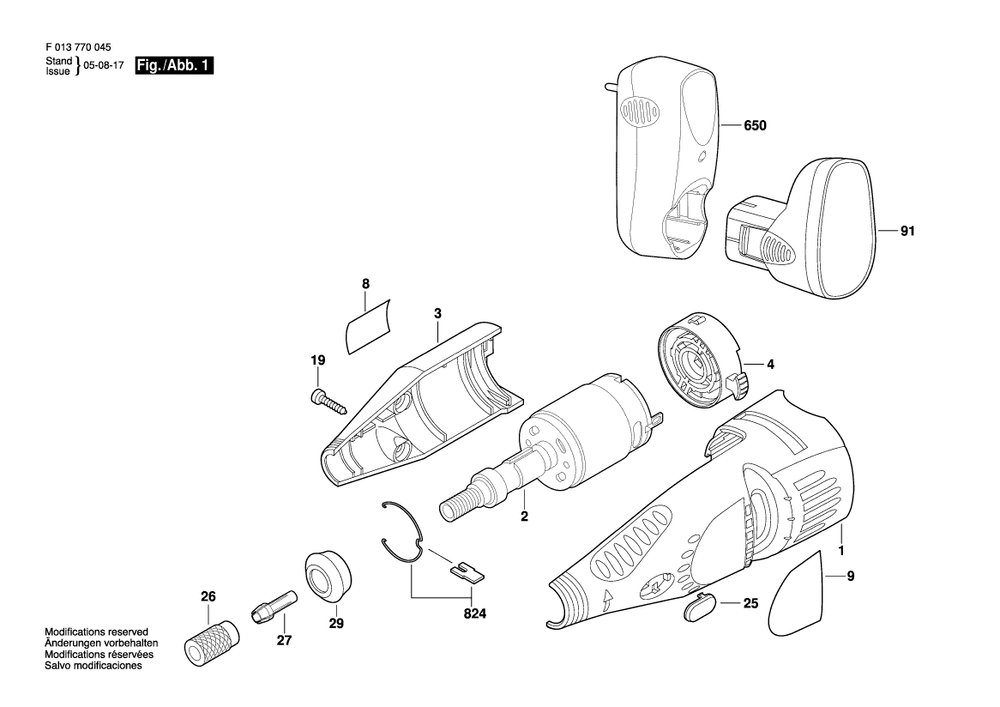 Figure 1 Diagram and Parts List for 7700 F013770003 Dremel Drill