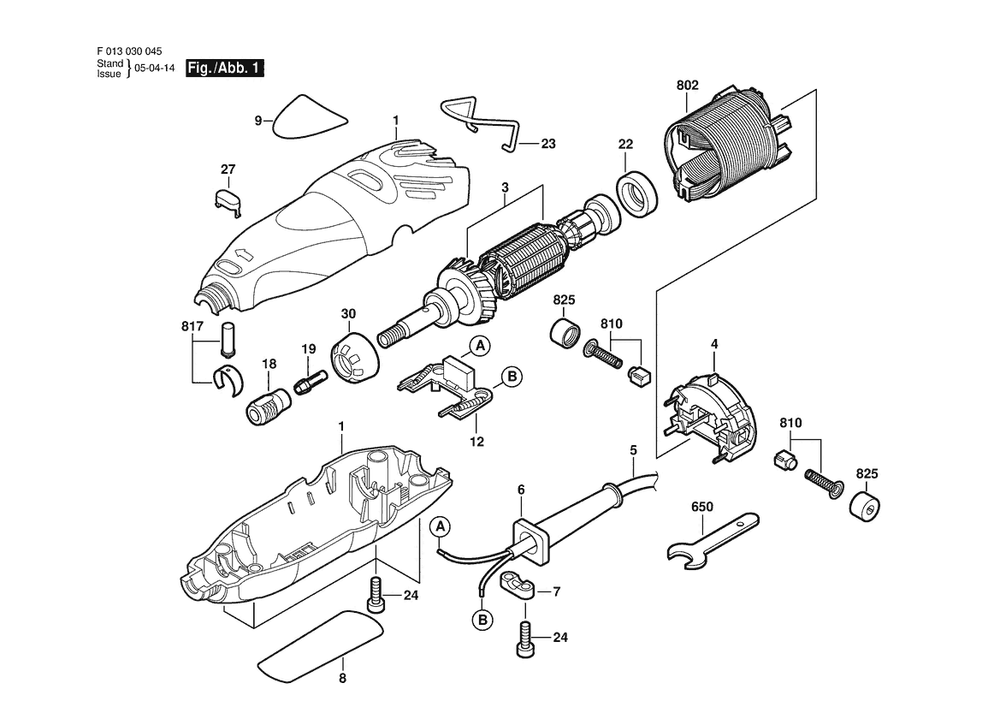 Section 1 Diagram and Parts List for 300 F 013 030 053 Dremel Router