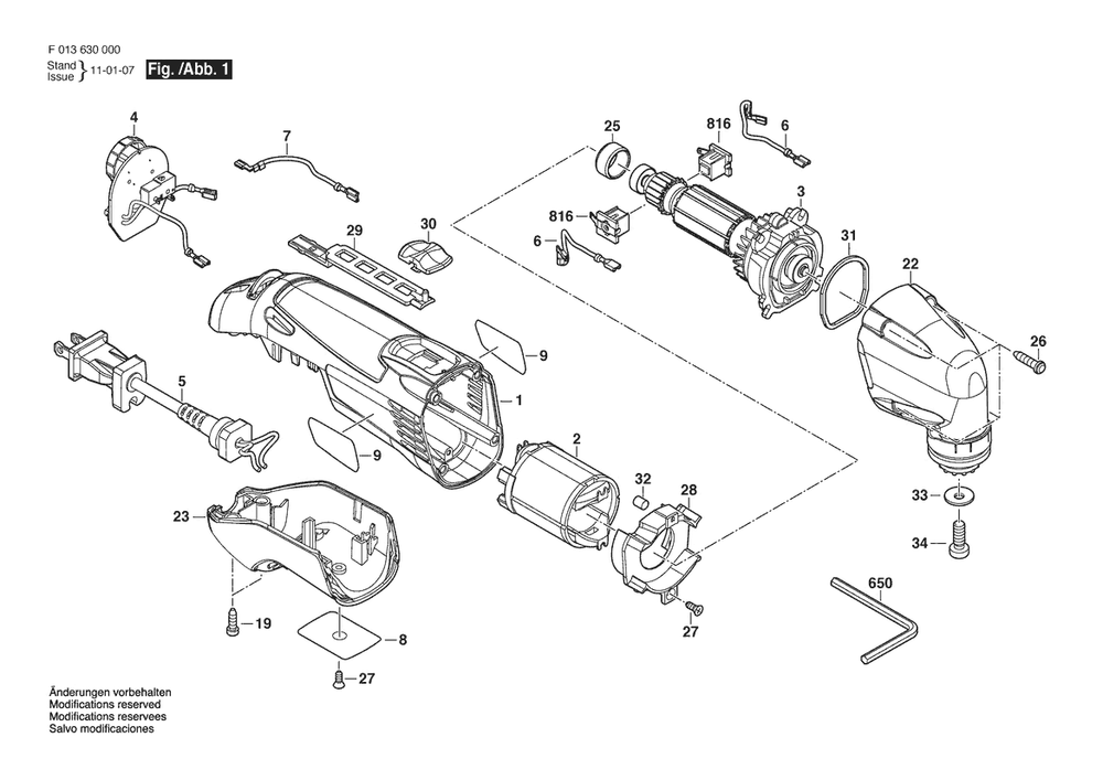 Section 1 Diagram and Parts List for 6300-03 F 013 630 001 Dremel Multi-Tool