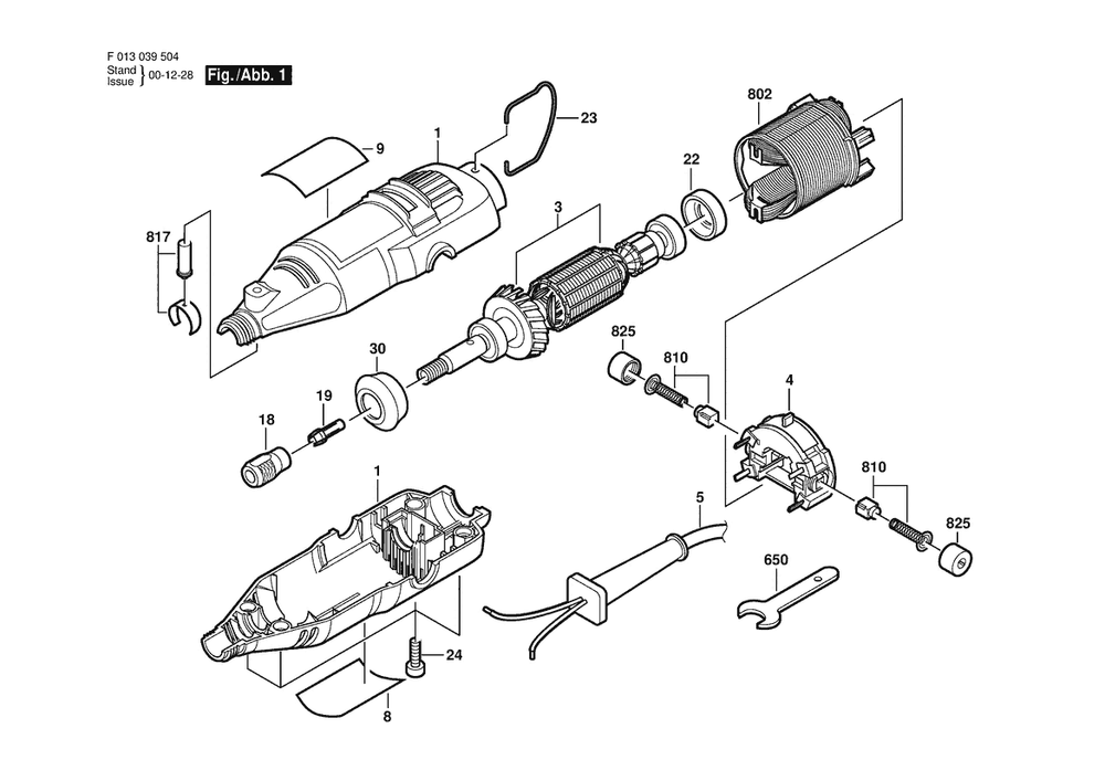 Section 1 Diagram and Parts List for 395T6V F 013 039 504 Dremel Router