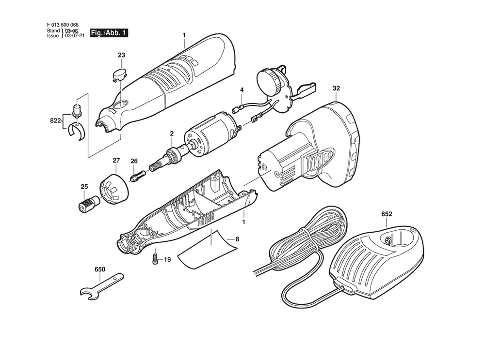 Section 1 Diagram and Parts List for 8000108V F 013 800 066 Dremel Router