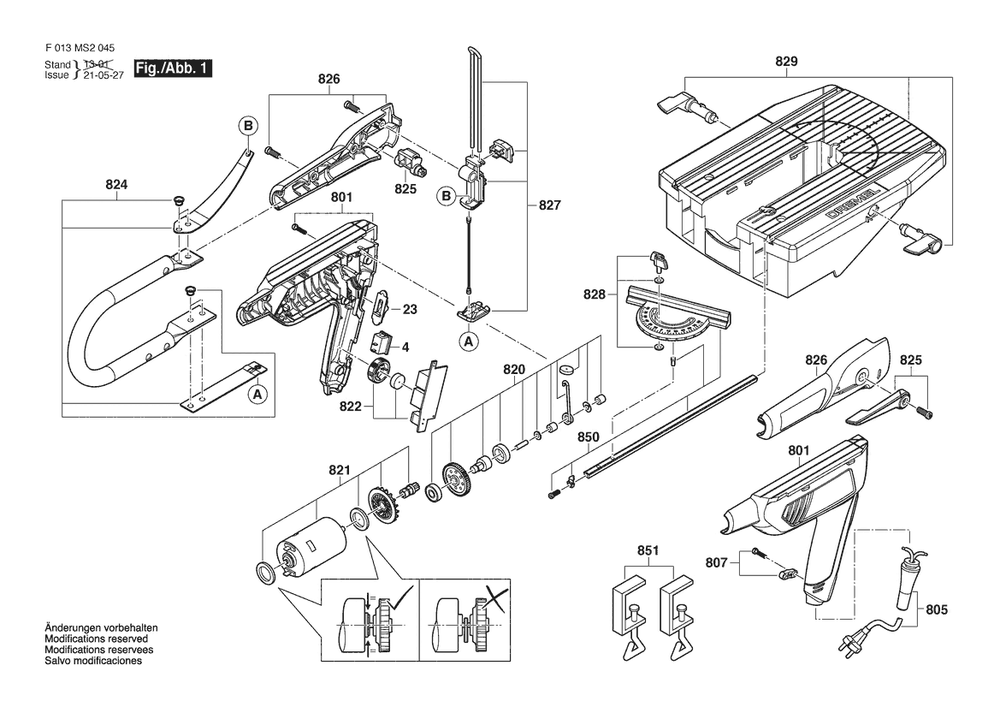 Section 1 Diagram and Parts List for MS20220V F 013 MS2 021 Dremel Scroll Saw