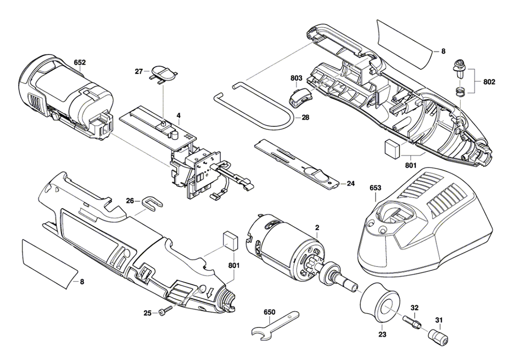 Fig-0 Diagram and Parts List for 8220-1-28 F013822000 Dremel Router