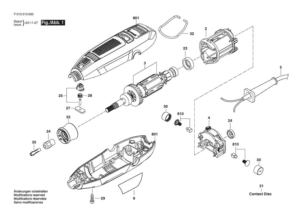 Section 1 Diagram and Parts List for 3100120V F 013 310 000 Dremel Hammer Drill