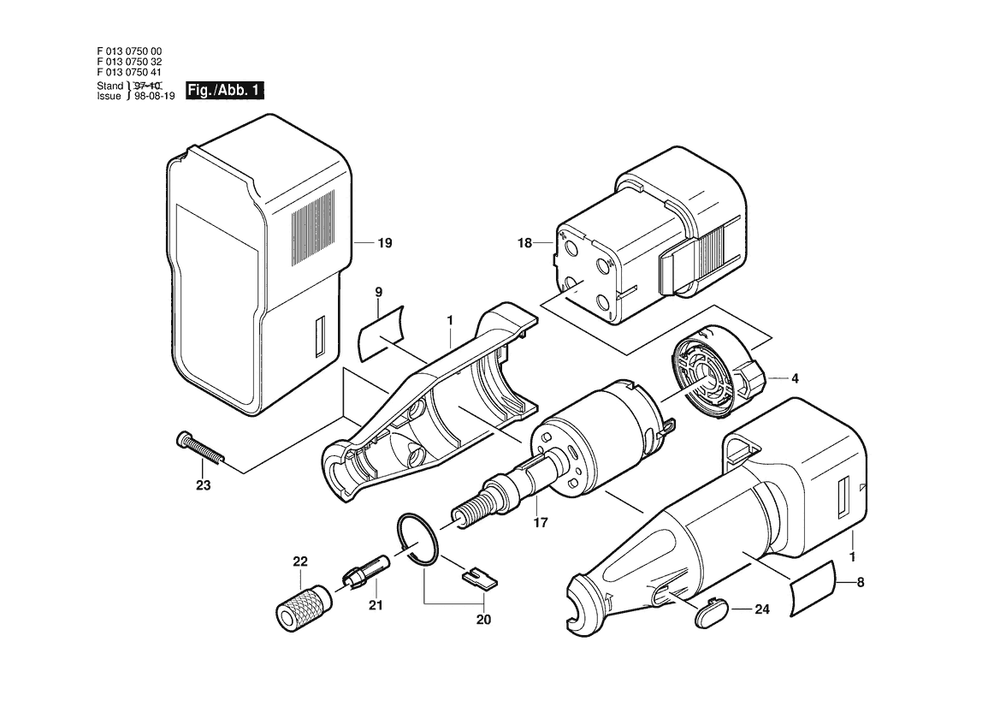 Section 1 Diagram and Parts List for 750 F 013 075 032 Dremel Router