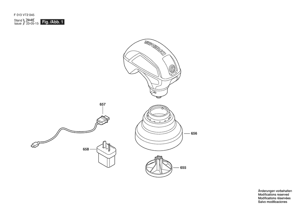 Section 1 Diagram and Parts List for PC10-01 F 013 VT2 045 Dremel Hammer Drill