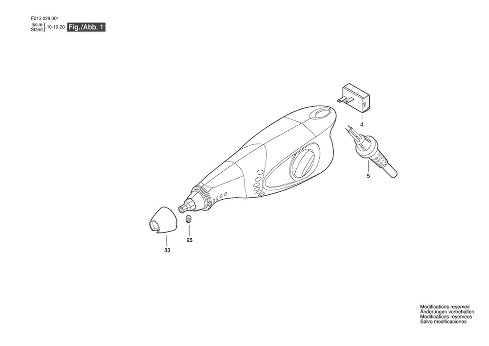 Section 1 Diagram and Parts List for 290-01120VE F 013 029 001 Dremel Beveler