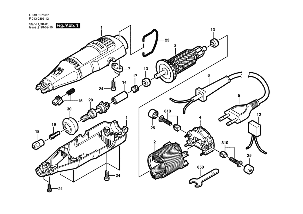 Section 1 Diagram and Parts List for 0396MTVS F 013 039 612 Dremel Router