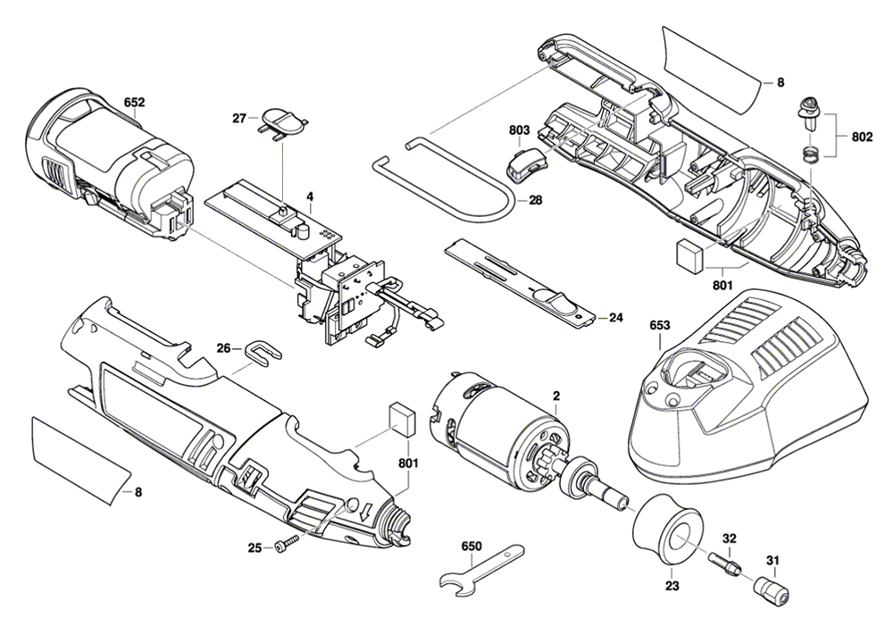 Fig-0 Diagram and Parts List for 8220-2-28 F013822000 Dremel Router