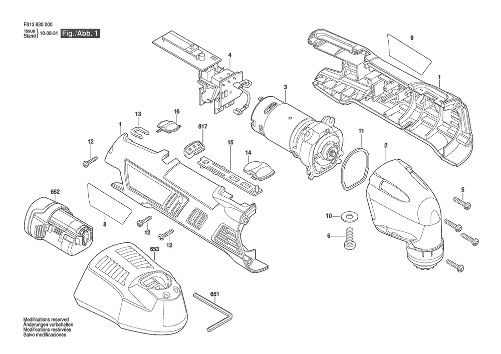 Section 1 Diagram and Parts List for 830012V F 013 830 000 Dremel Multi-Tool