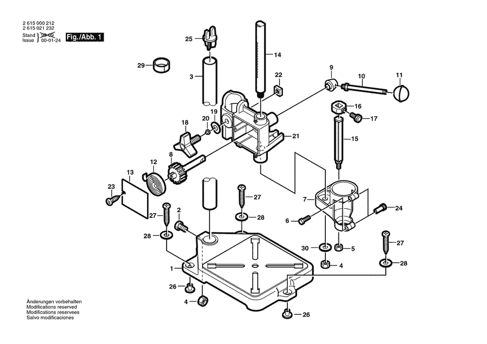 Section 1 Diagram and Parts List for 212 2 615 021 232 Dremel Drill Press