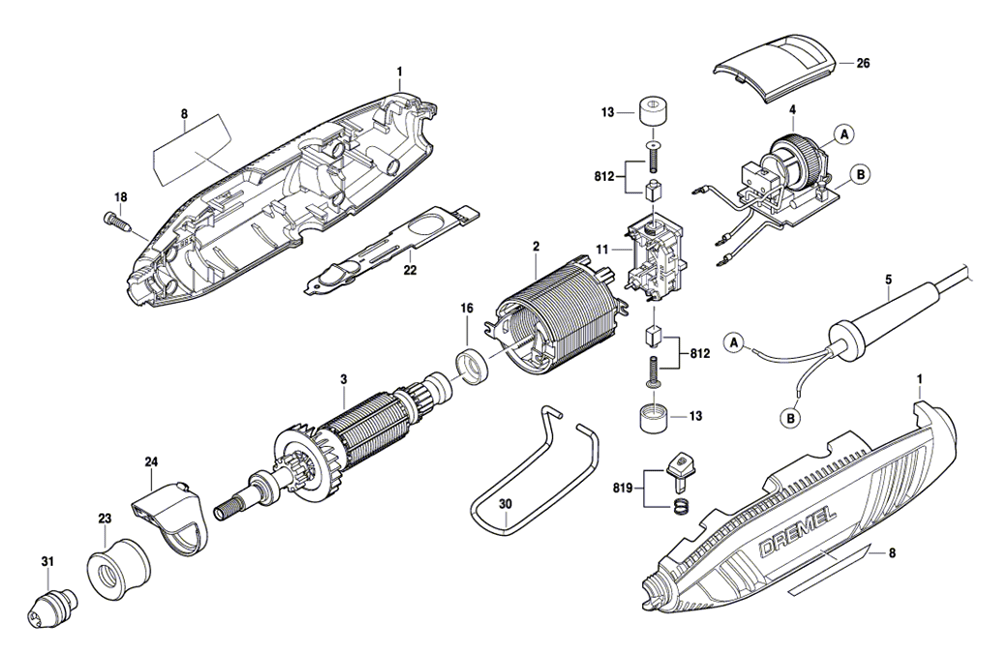 Fig-0 Diagram and Parts List for 4300-9-64 F013430000 Dremel Router