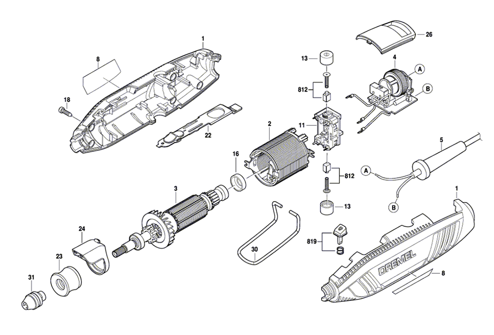 Fig-0 Diagram and Parts List for 4300-5-40 F013430000 Dremel Router
