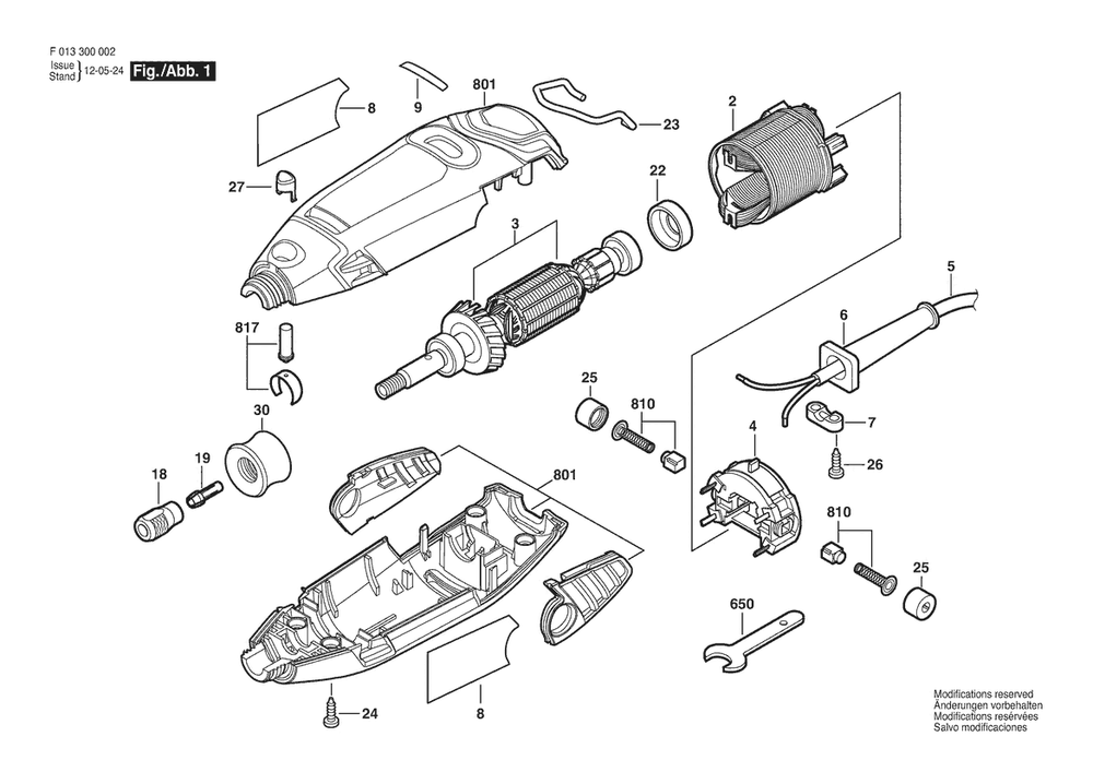 Section 1 Diagram and Parts List for 3000220V F 013 300 050 Dremel Router