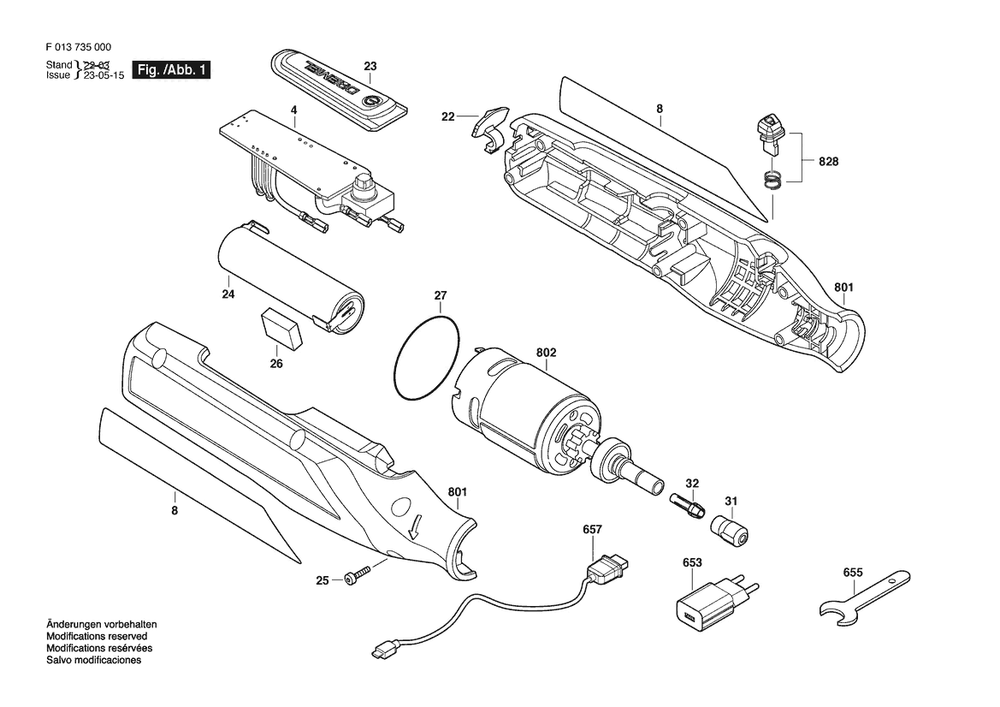 Section 1 Diagram and Parts List for 73504V F 013 735 000 Dremel Router
