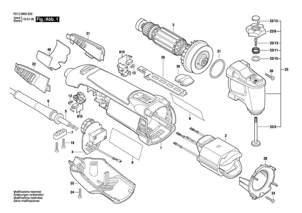 Figure 1 Diagram and Parts List for MM35 F013MM3500 Dremel Multi-Tool