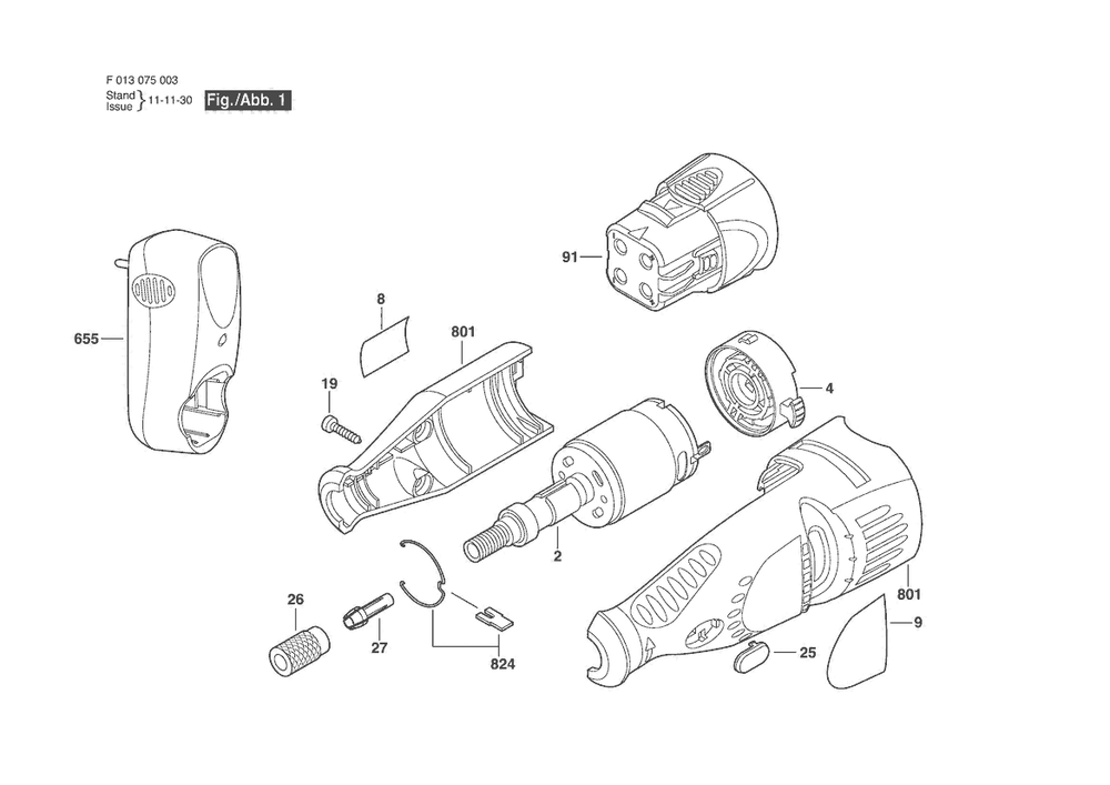 Section 1 Diagram and Parts List for 75048V1 F 013 075 003 Dremel Router