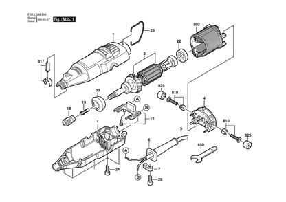 Section 1 Diagram and Parts List for 395T6100 F 013 039 516 Dremel Router
